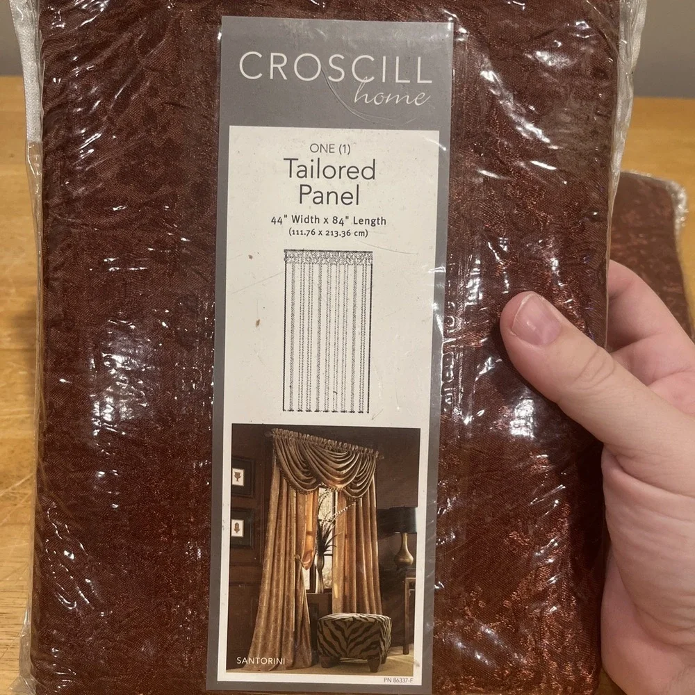 Croscill Santorini Rust Burnt‎ Orange Shiny Tailored 2 Curtain Panels 44x84